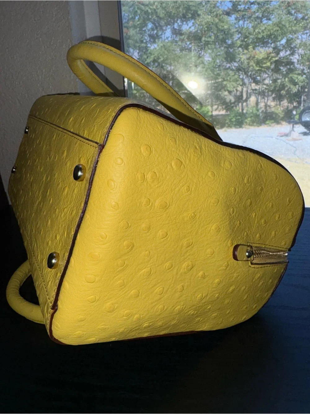 Kate Spade New York Yellow Ostrich Embossed Leather Satchel